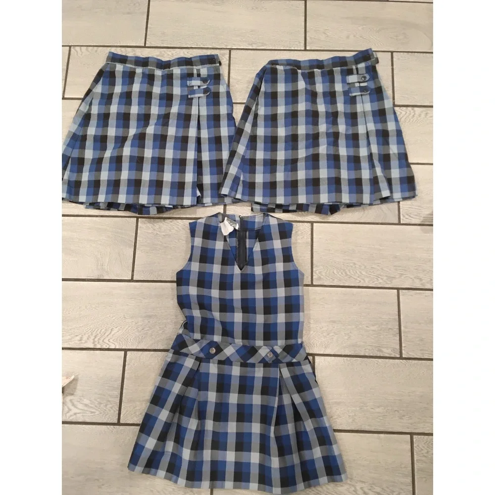 Dennis Uniform Blue Black Plaid School Uniform Set Jumper Dress & 2 Skorts J5 J7